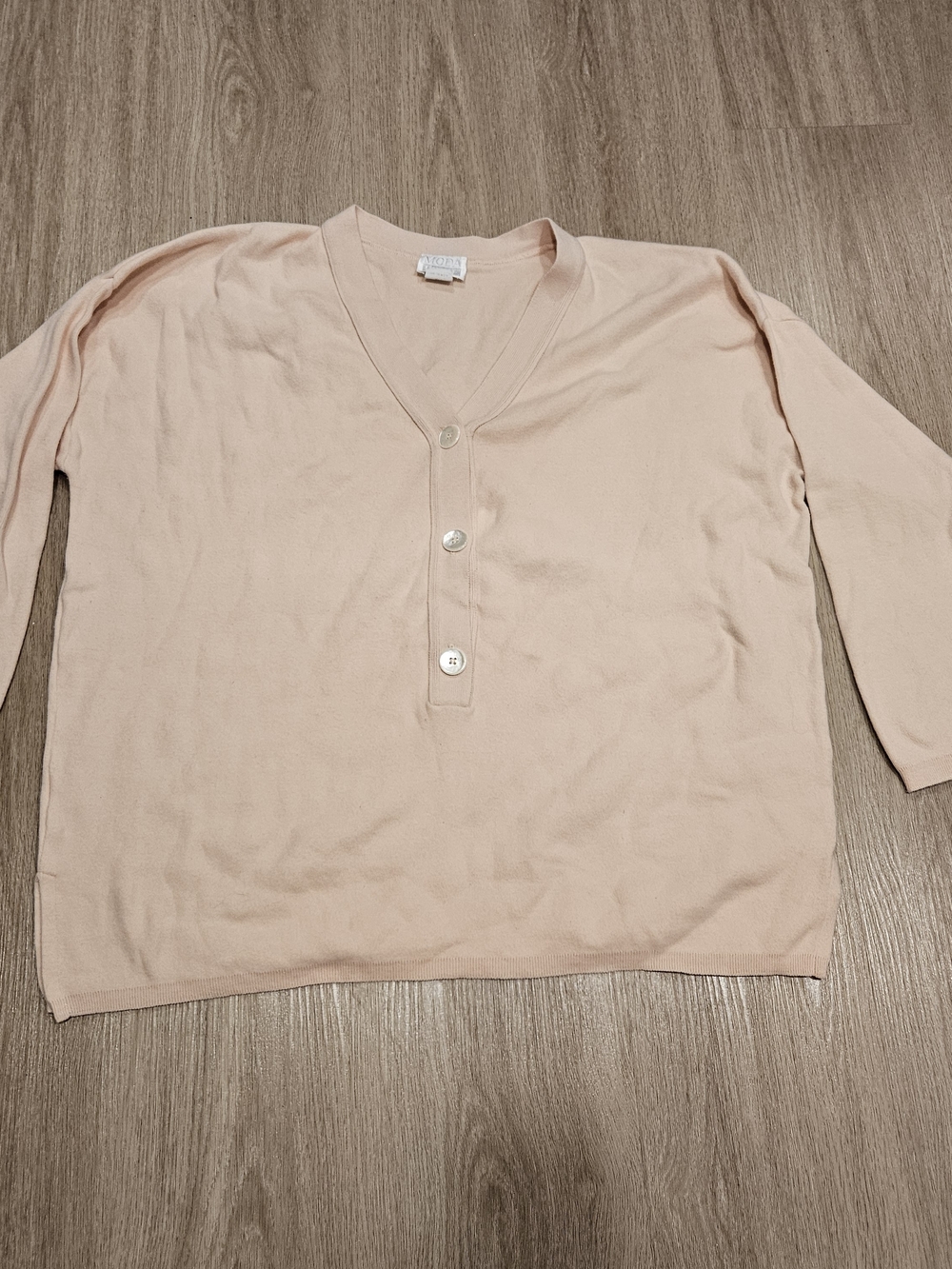 Moda Int'l Victoria's Secret Light Pink Cotton Knit Henley Sweater - M/L